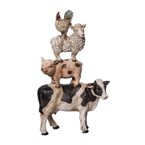 Resin Stacked Farm Animal Figurine Multicolored for Spring Home Decor