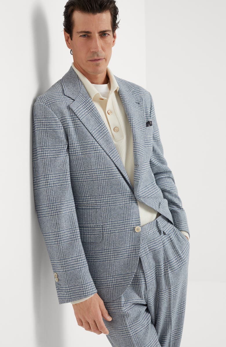 Brunello Cucinelli Comfort wool, silk and cashmere Prince of Wales deconstructed blazer, Alternate, color, 