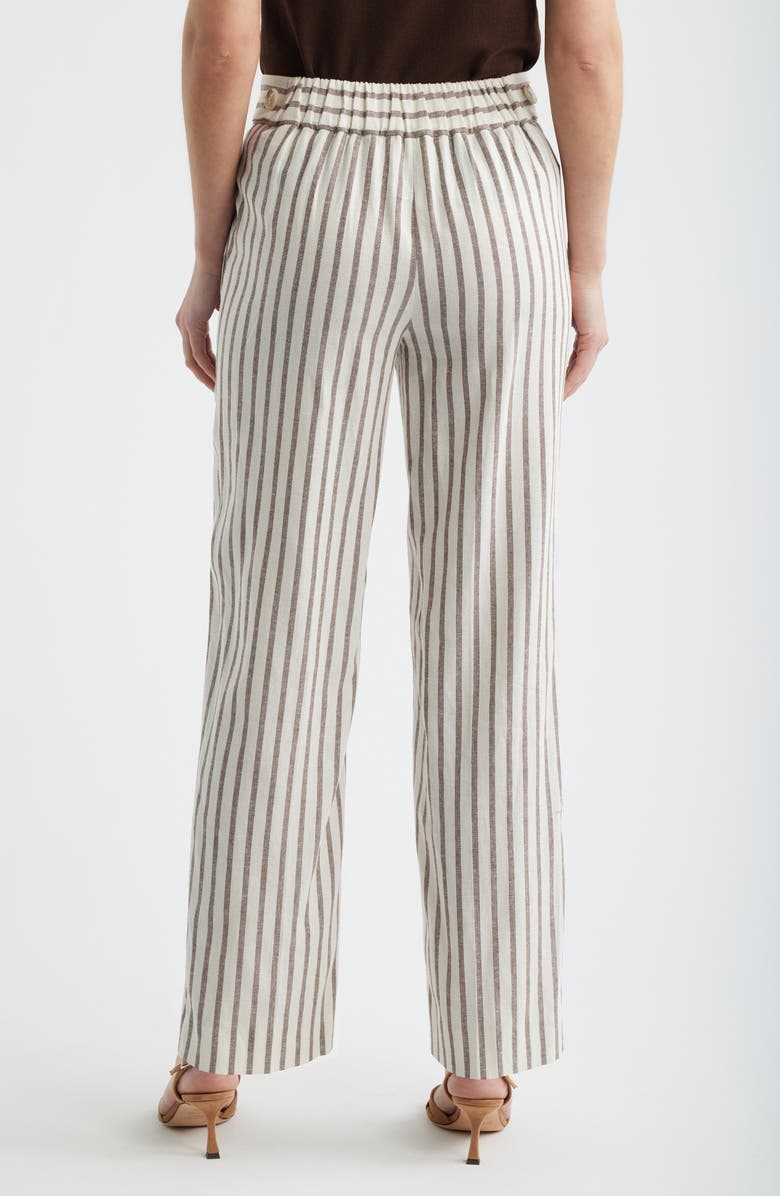 Anne Klein Stripe High Waist Straight Leg Pants, Alternate, color, Wht Dv/ Dk Choc
