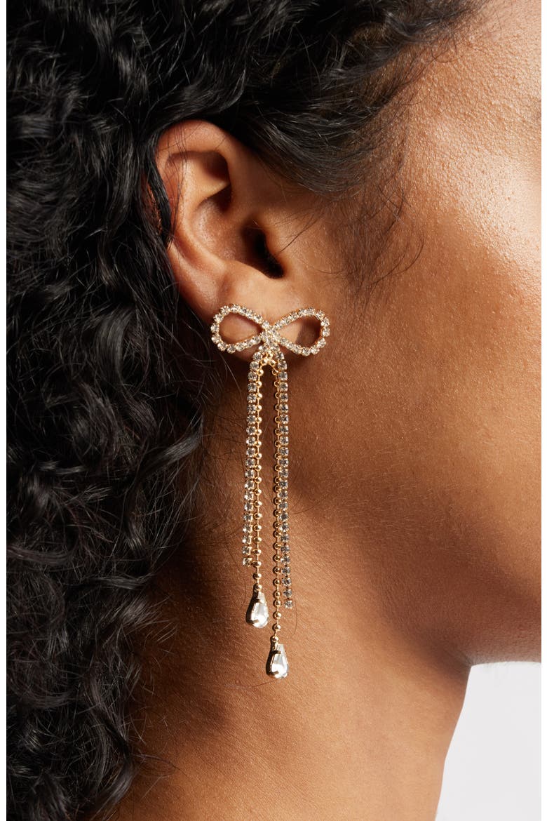 Stone Crystal Bow Drop Earrings, Alternate, color, CLEAR- GOLD