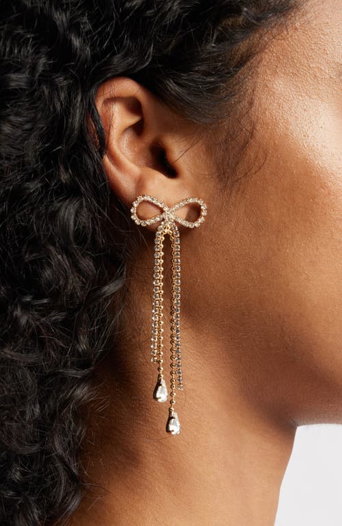 Open Edit Stone Crystal Bow Drop Earrings In Gold