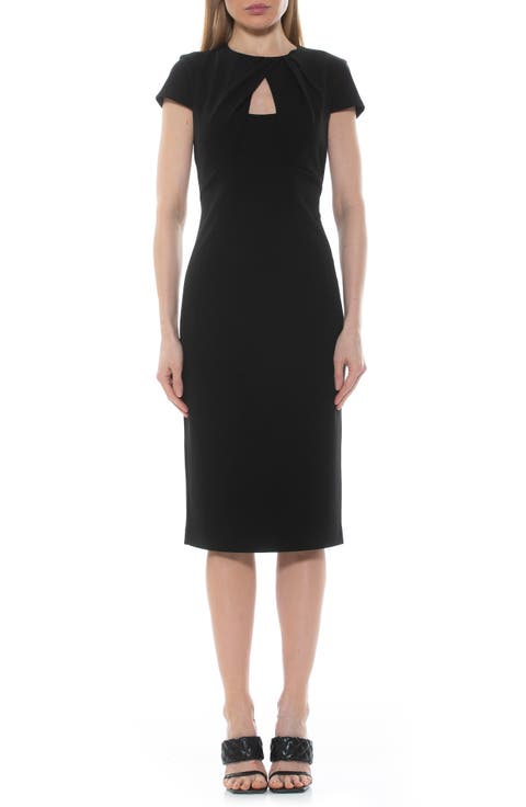 Janine Crewneck Draped Midi Sheath Dress