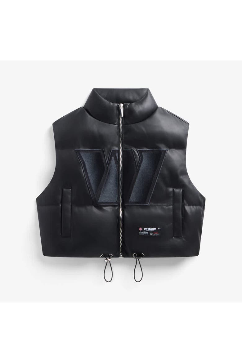 Women's  Black Washington Commanders Faux Leather Cropped Puffer Vest, Main, color, Black