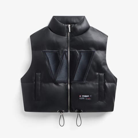 Women's  Black Washington Commanders Faux Leather Cropped Puffer Vest