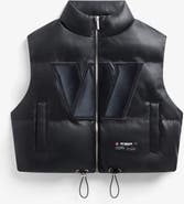 Off Season Women's  Black Washington Commanders Faux Leather Cropped Puffer Vest