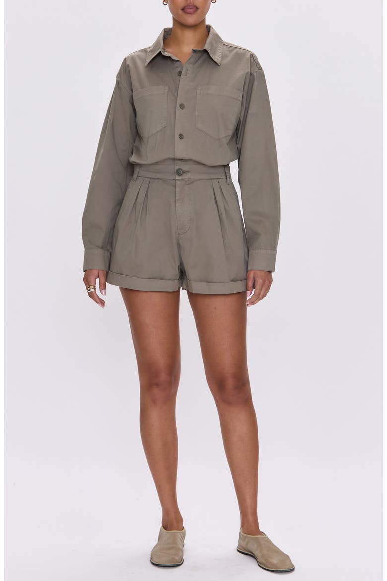 Archie Long Sleeve Stretch Cotton Romper, Main, color, SOFT MOSS