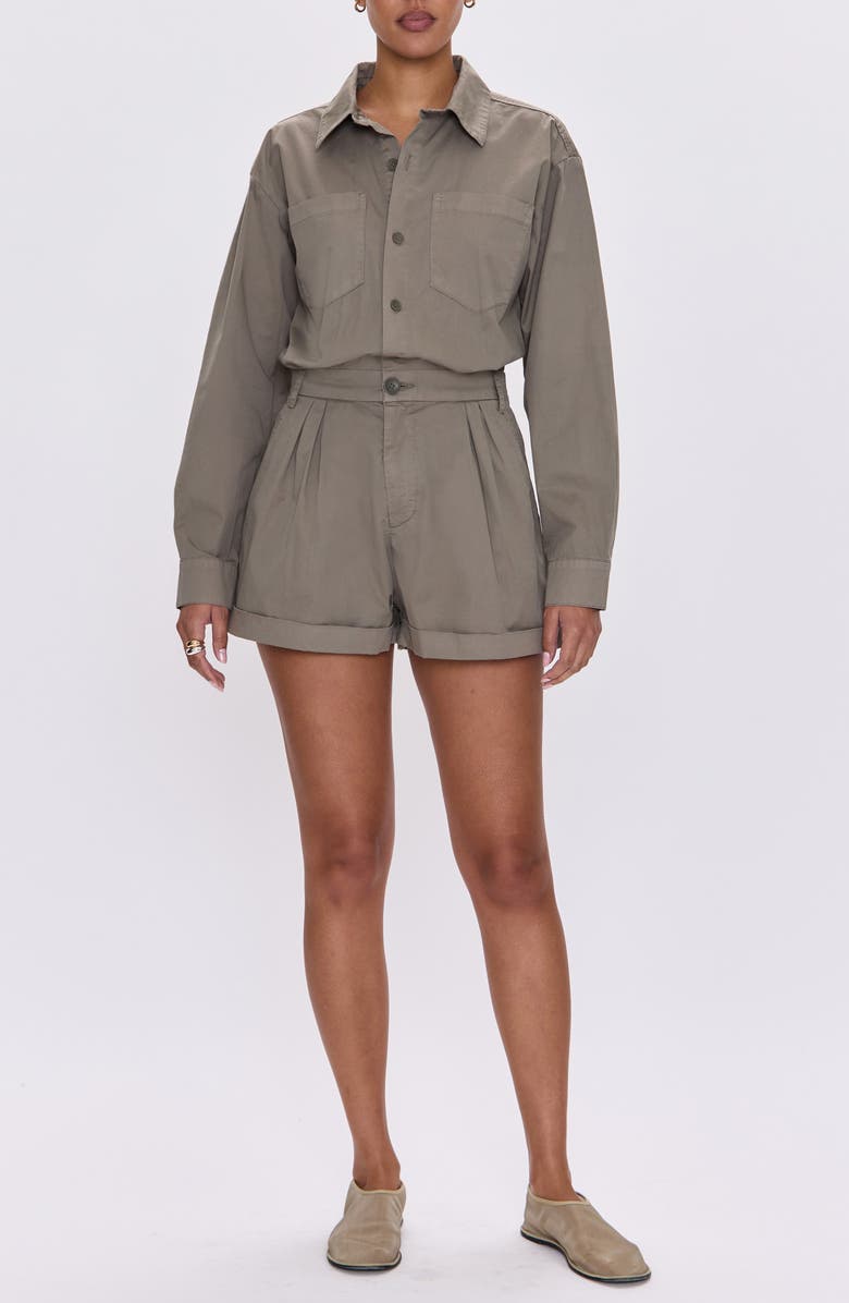 Pistola Archie Long Sleeve Stretch Cotton Romper, Main, color, Soft Moss