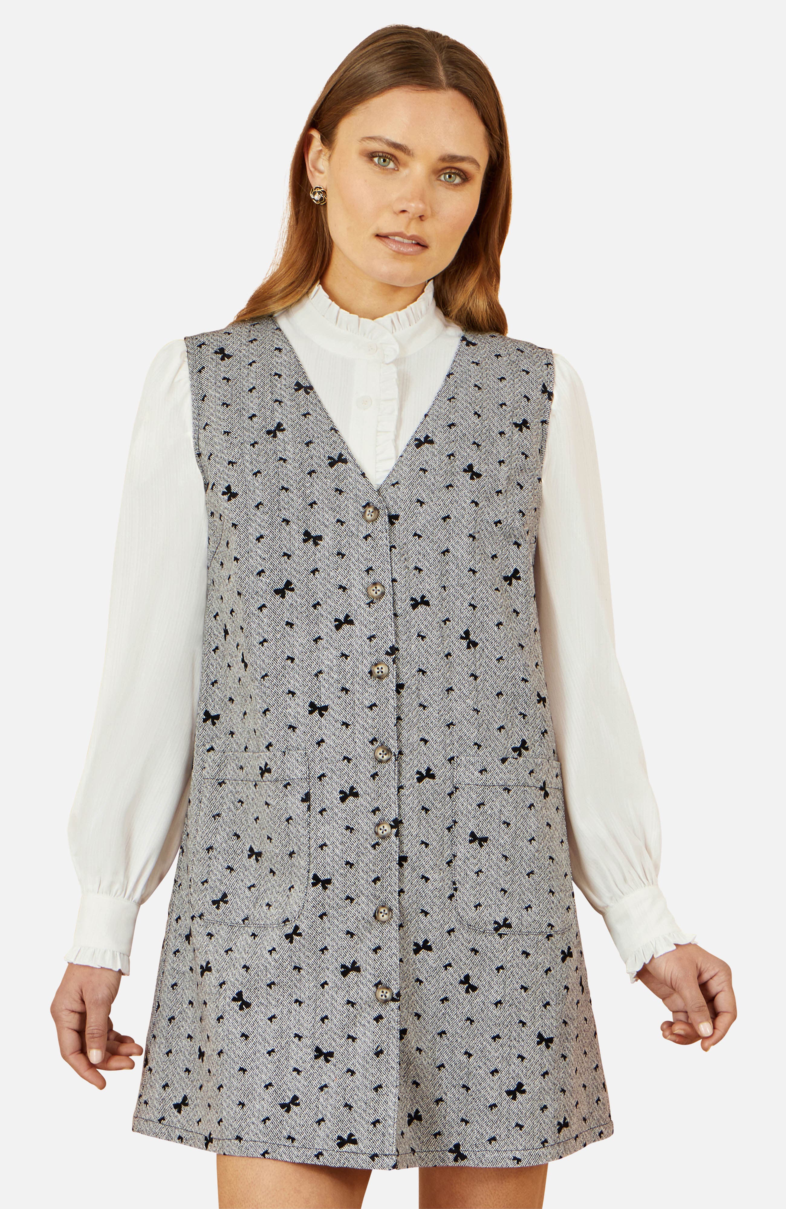 Bow Print Button Up Pinafore Dress - image 2