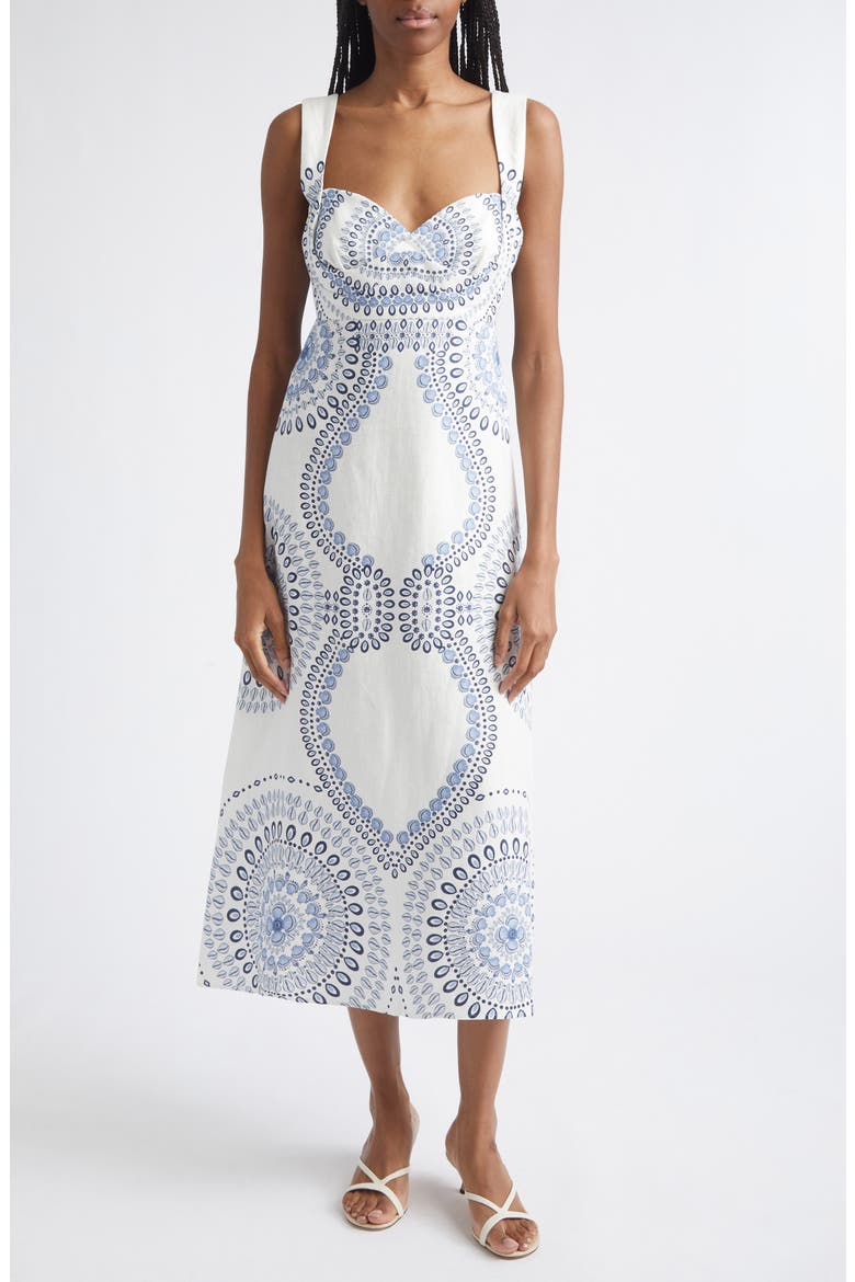 Addison Shell Print Linen Midi Dress, Main, color, IVORY/ BLUE