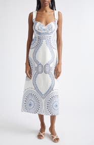Reiss Addison Shell Print Linen Midi Dress