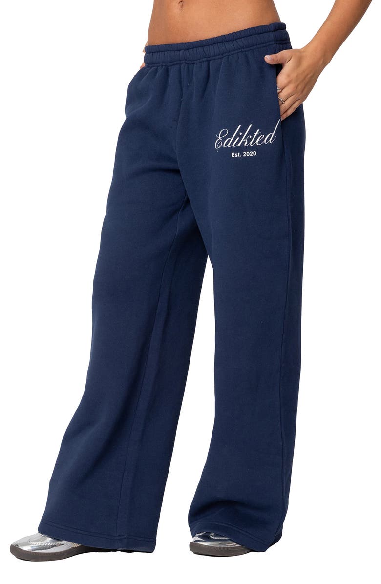 EDIKTED Get Edikted Relaxed Fit Cotton Blend Sweatpants, Alternate, color, Navy