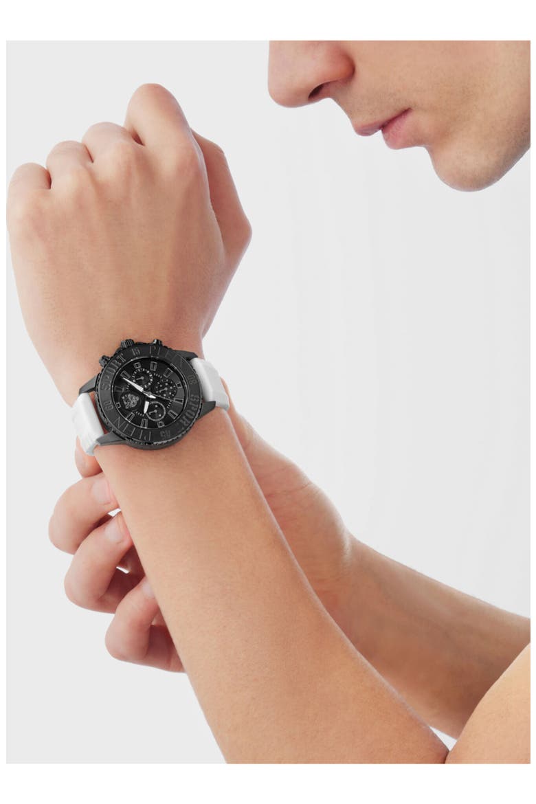 Glam Chrono Silicone Strap Watch, 44mm, Alternate, color, BLACK