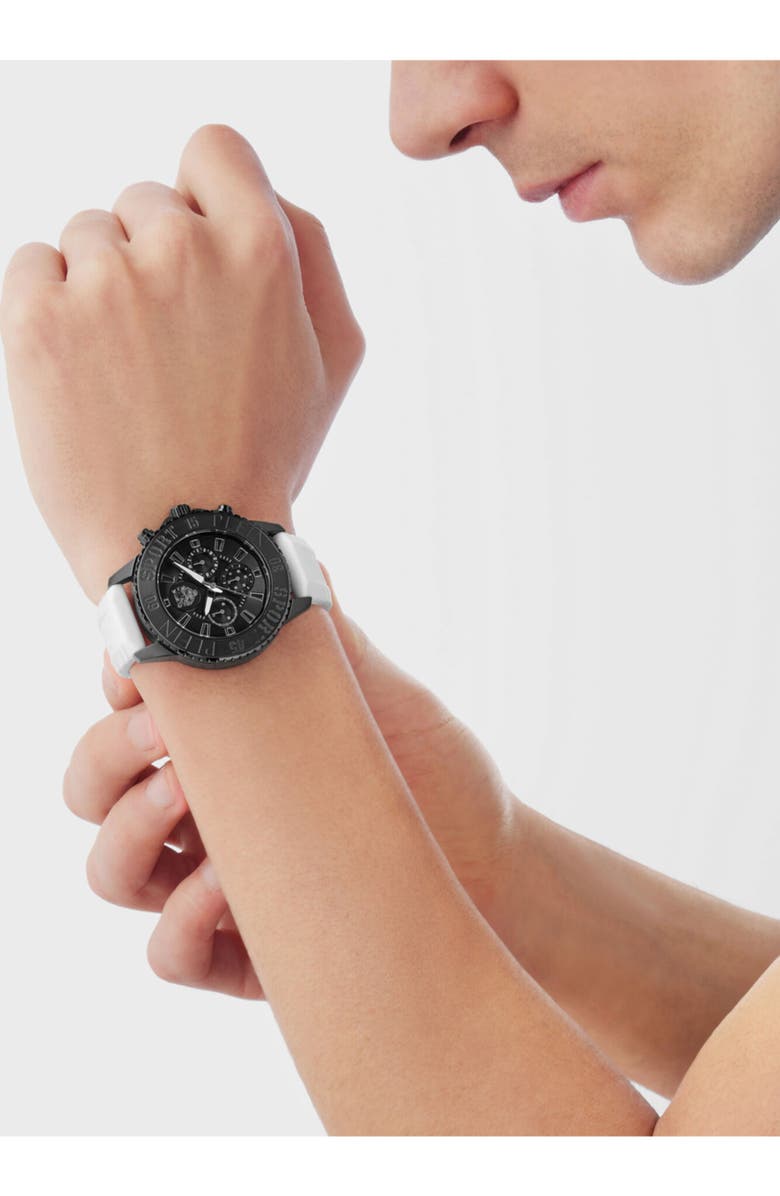 PLEIN SPORT Glam Chrono Silicone Strap Watch, 44mm, Alternate, color, Black