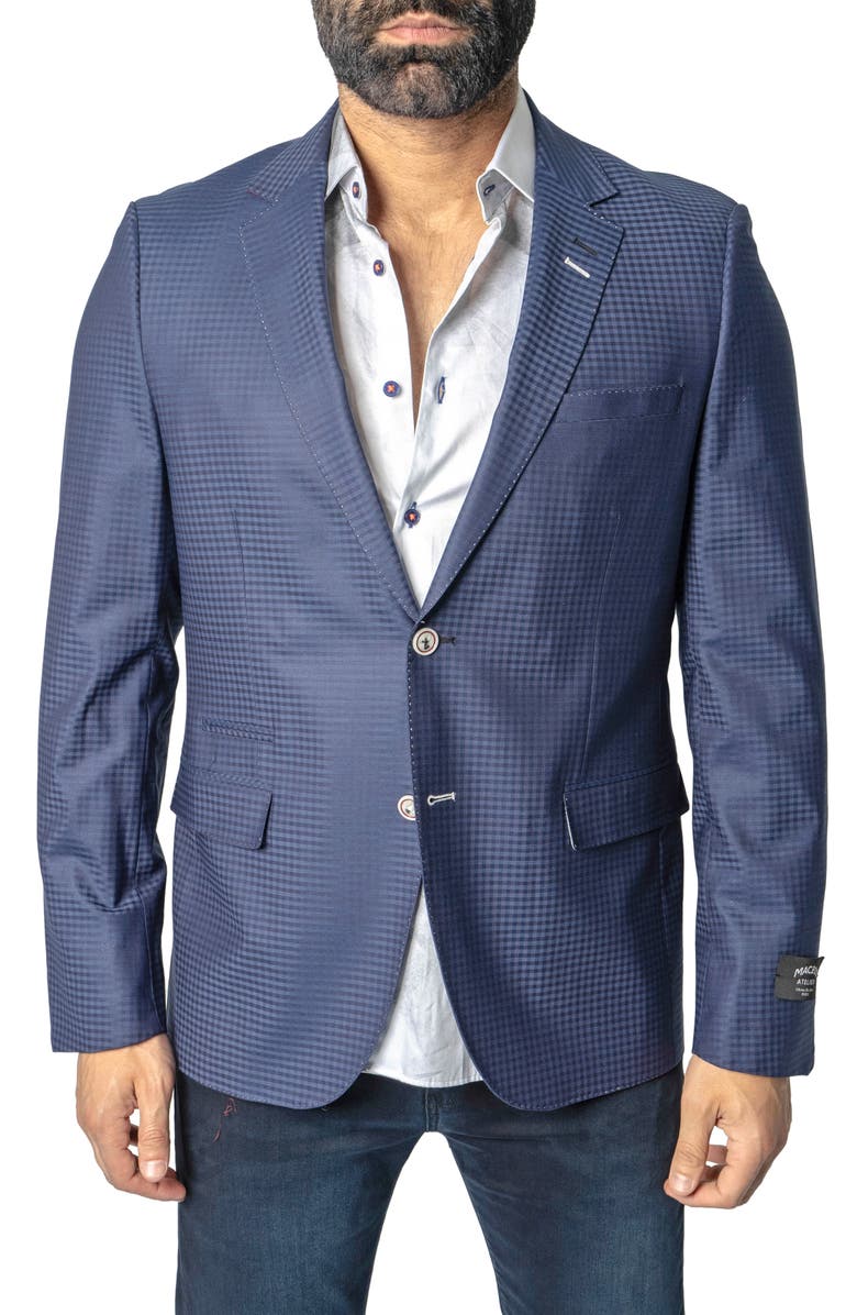 Maceoo Socrates Check Stretch Wool Blend Blazer, Main, color, Blue