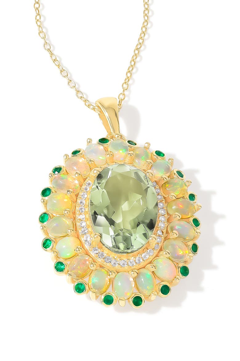 Green Quartz & Semiprecious Stone Halo Pendant Necklace, Alternate, color, GREEN/ GOLD