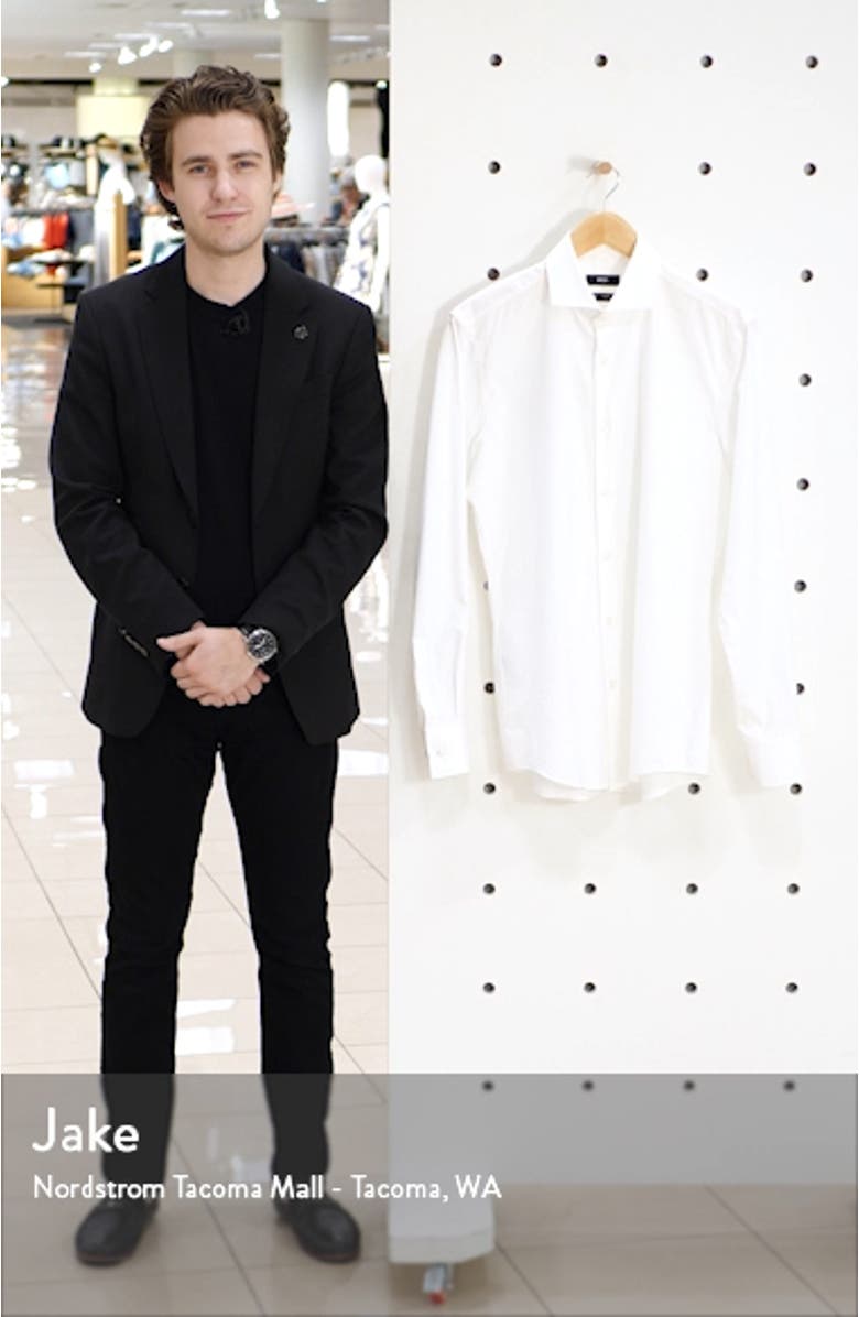 Slim Fit Solid Stretch Cotton Dress Shirt, sales video thumbnail