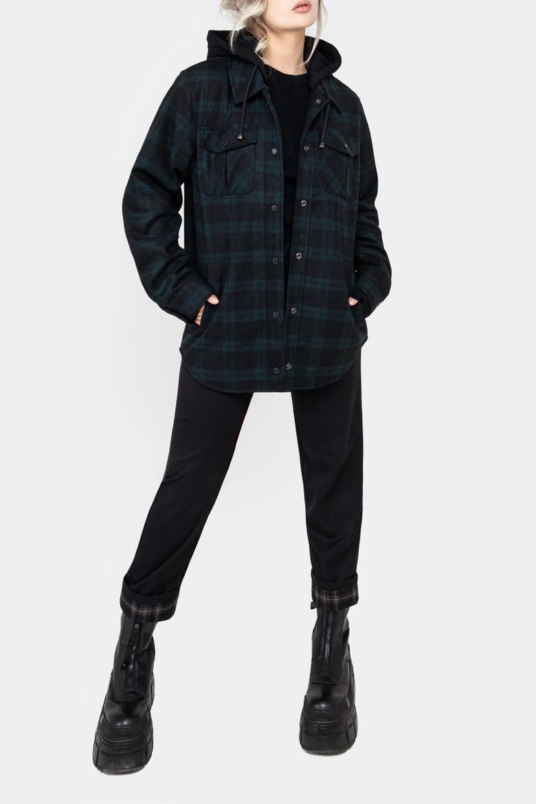 Trellis Hooded Check Shacket, Alternate, color, Black