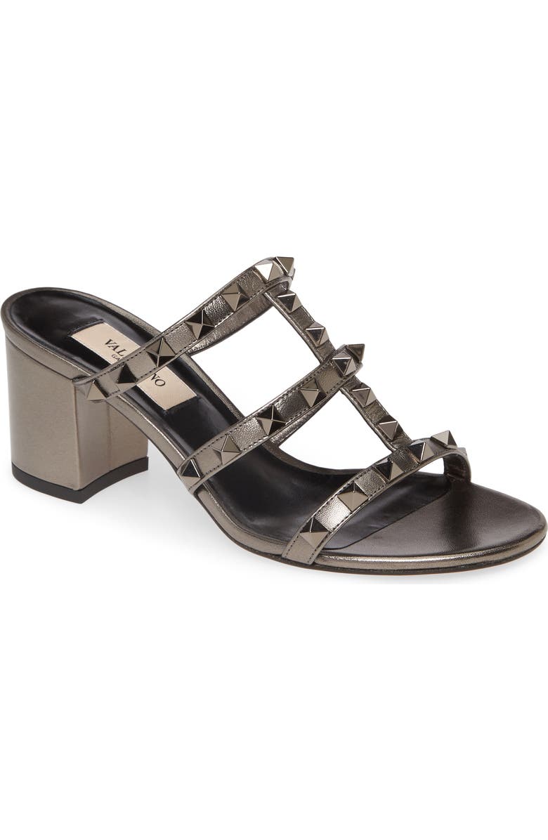Valentino Garavani Rockstud Strappy Block Heel Slide Sandal, Main, color,