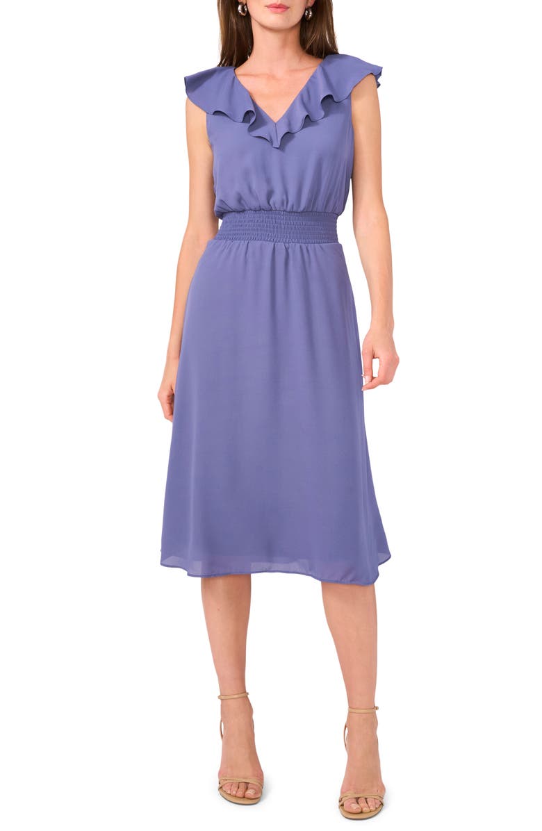 Vince Camuto Ruffle Smocked Midi Dress, Main, color, Indigo