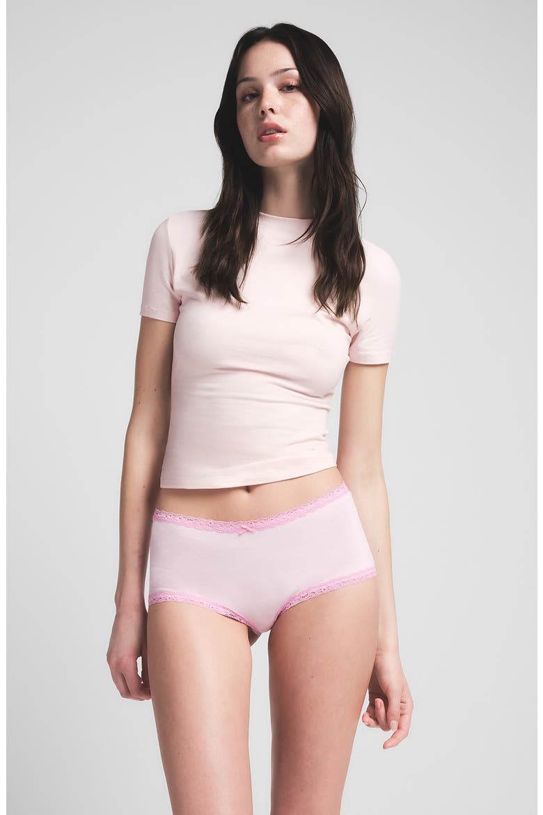 Lightweight Stretch Cotton Lace Boyshorts, Alternate, color, Z/DNUCHERRY BLOSSOMDNU