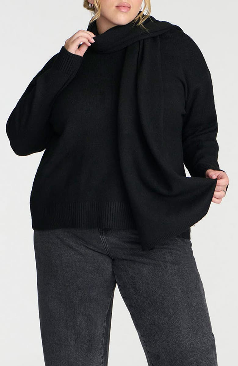 ELOQUII Medium Gauge Scarf Tie Sweater, Main, color,