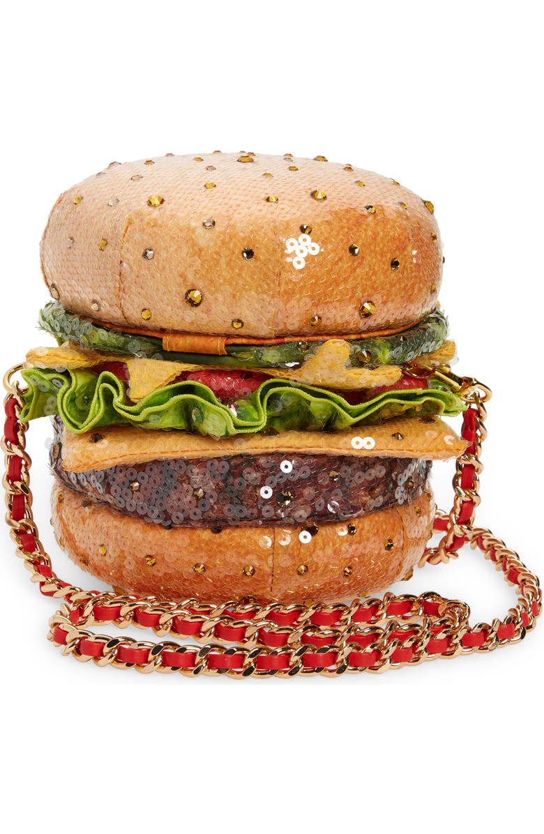 Moschino Diner Group Sequin Cheeseburger Clutch, Alternate, color,