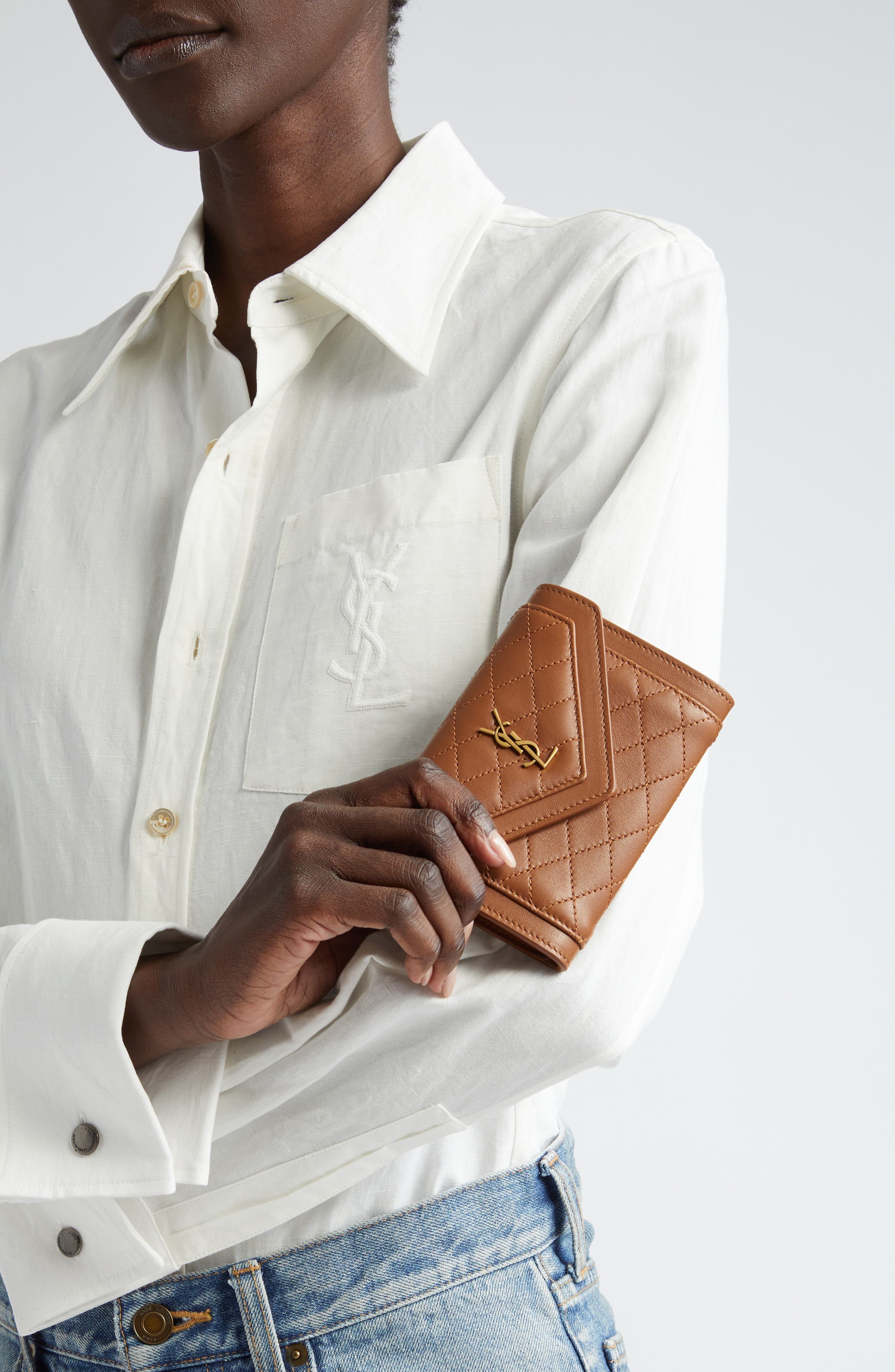 Saint Laurent Small Gaby Quilted Leather Envelope Wallet, Alternate, color, 