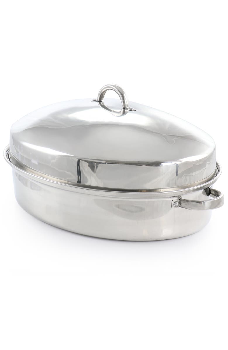 Gibson Home Hutchinson 18 Inch Oval Stainless Steel Roaster with Rack, Alternate, color, Grey