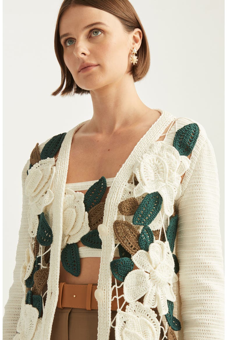 Magnolias Crochet Cotton Cardigan, Alternate, color, IVORY MULTI
