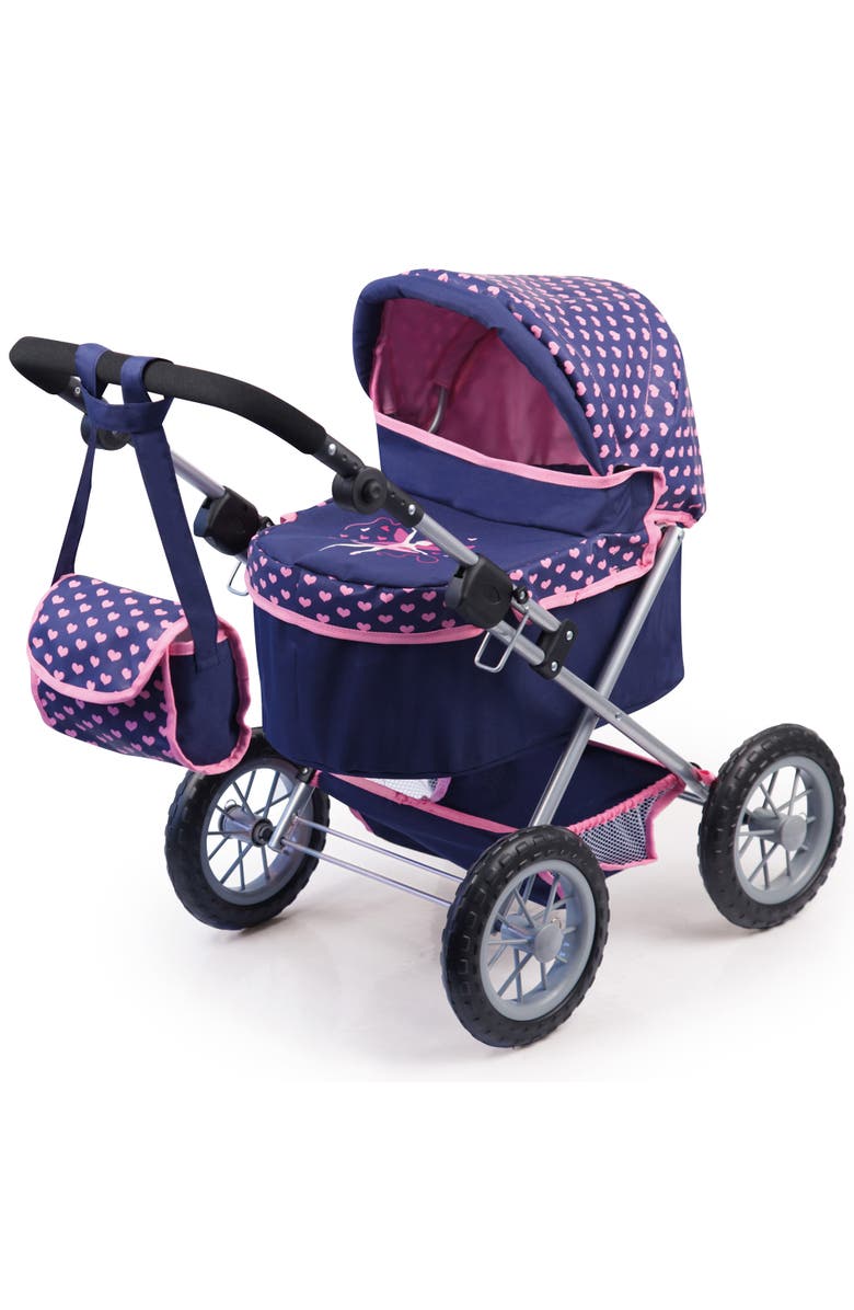 Bayer Design Trendy Doll Pram Stroller Navy Pink Hearts, 18 Inch Dolls, Main, color, Multicolored