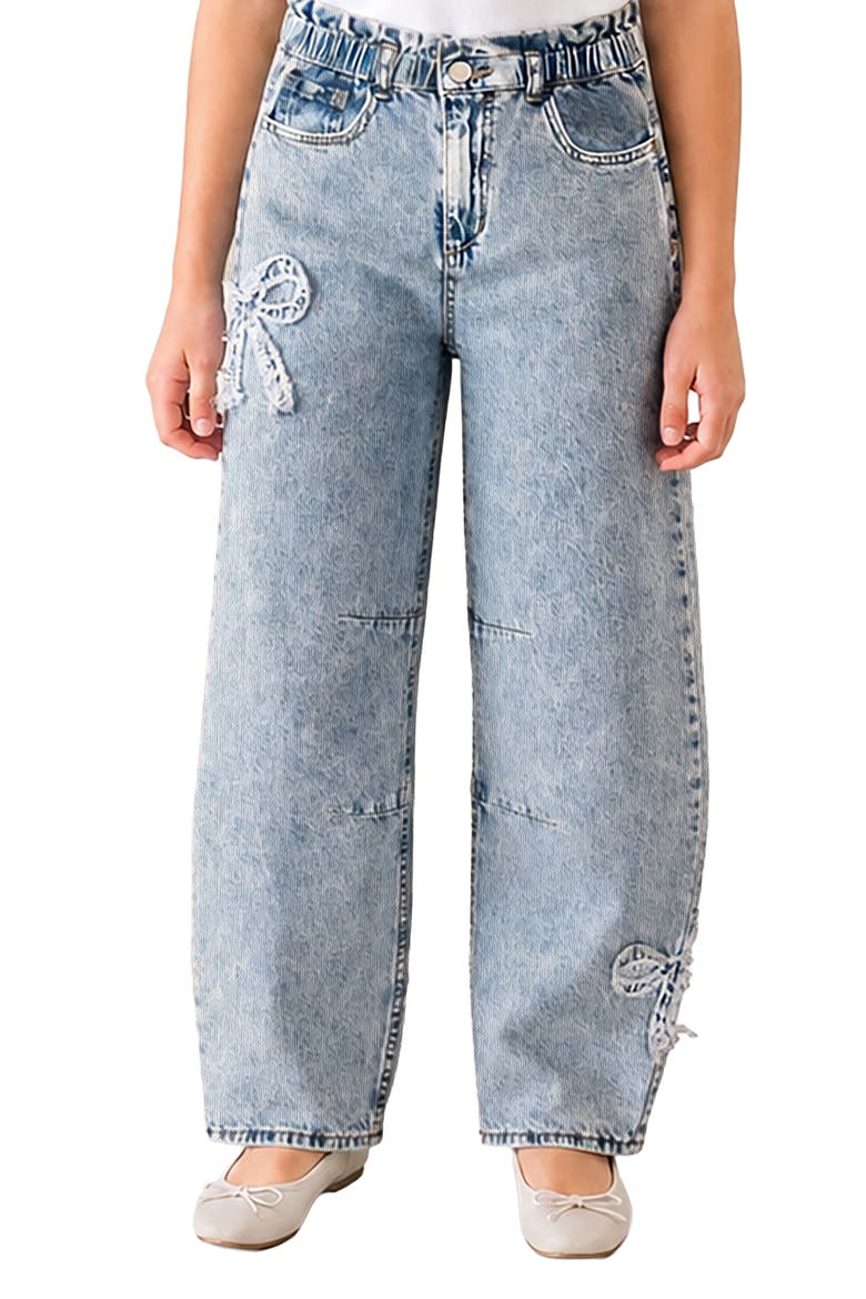 Kids' Raya Bow High Waist Balloon Jeans, Alternate, color, BLEACH WASH