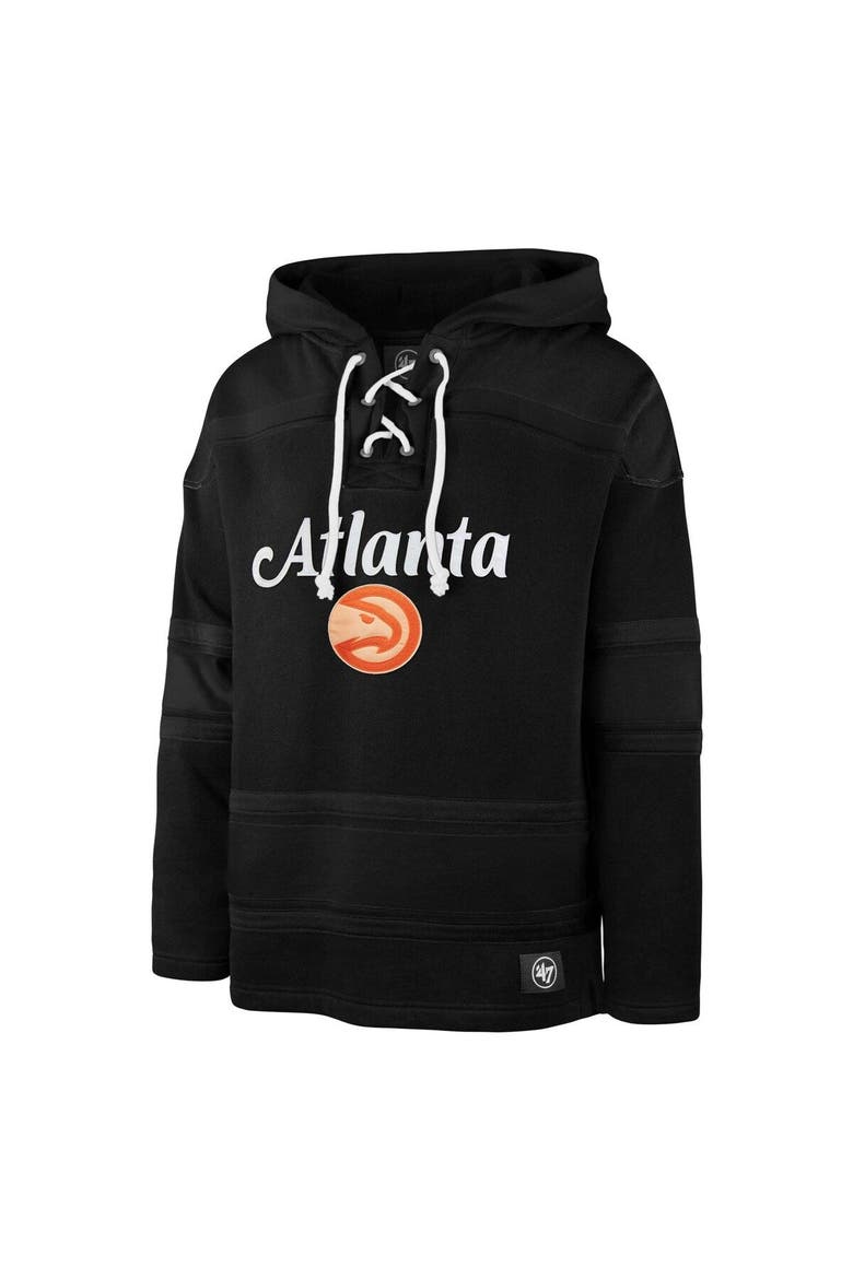 Men's '47 Black Atlanta Hawks 2022/23 Pregame MVP Lacer Pullover Hoodie - City Edition, Alternate, color, Black