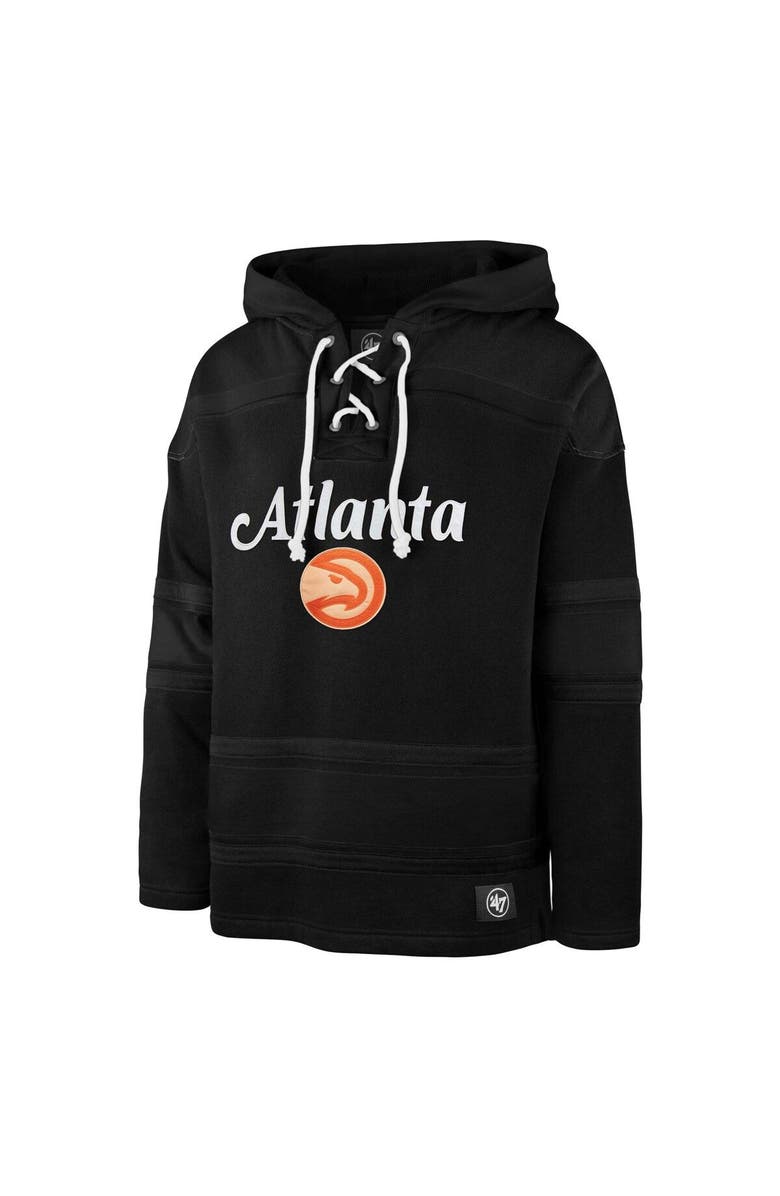 '47 Men's '47 Black Atlanta Hawks 2022/23 Pregame MVP Lacer Pullover Hoodie - City Edition, Alternate, color, 