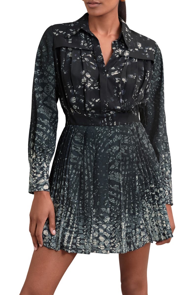 Reiss Ali Pleated Long Sleeve Mini Shirtdress, Alternate, color, Navy