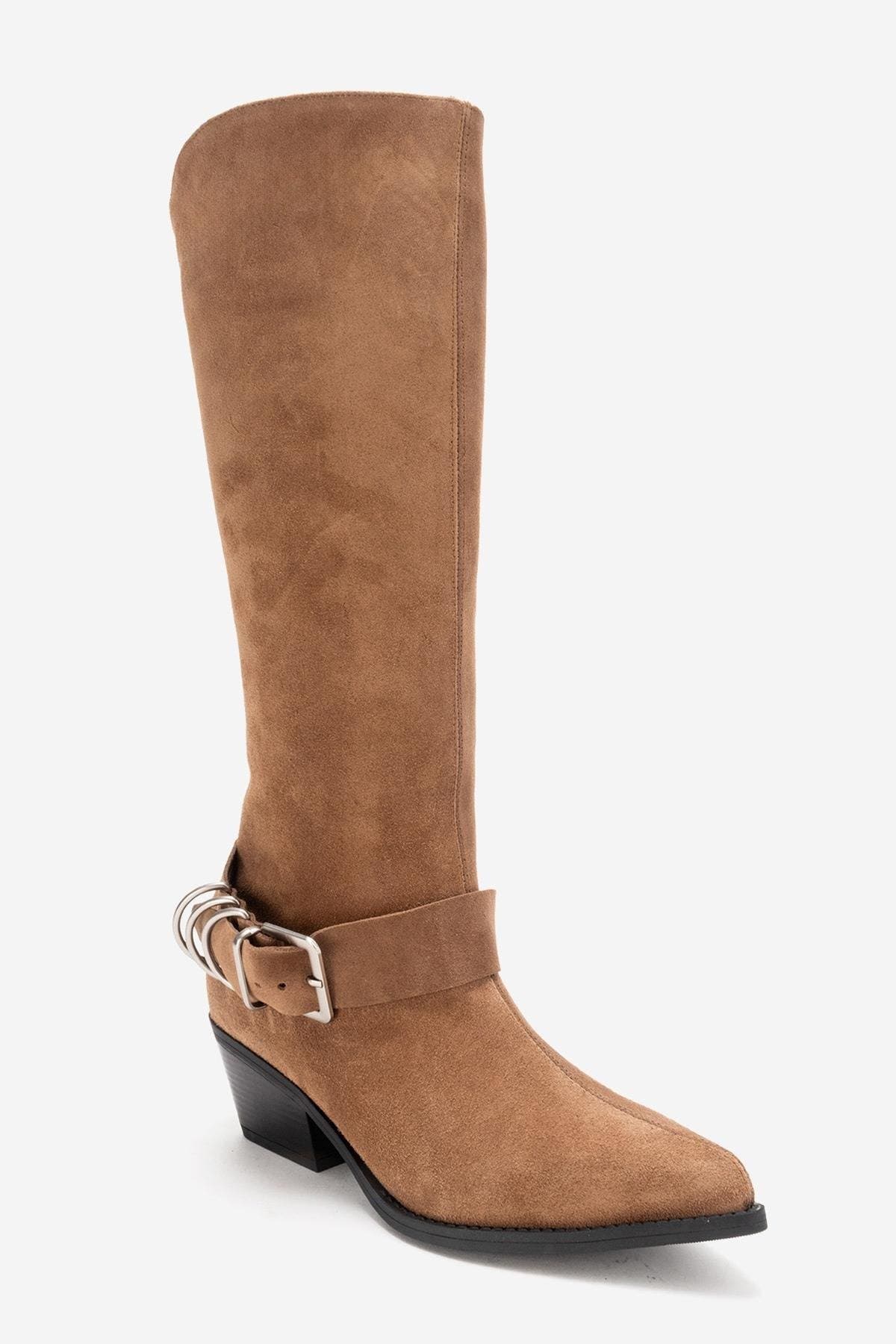 Forever & Always Shoes Helios Leather Block Heel Knee High Western Boot ...