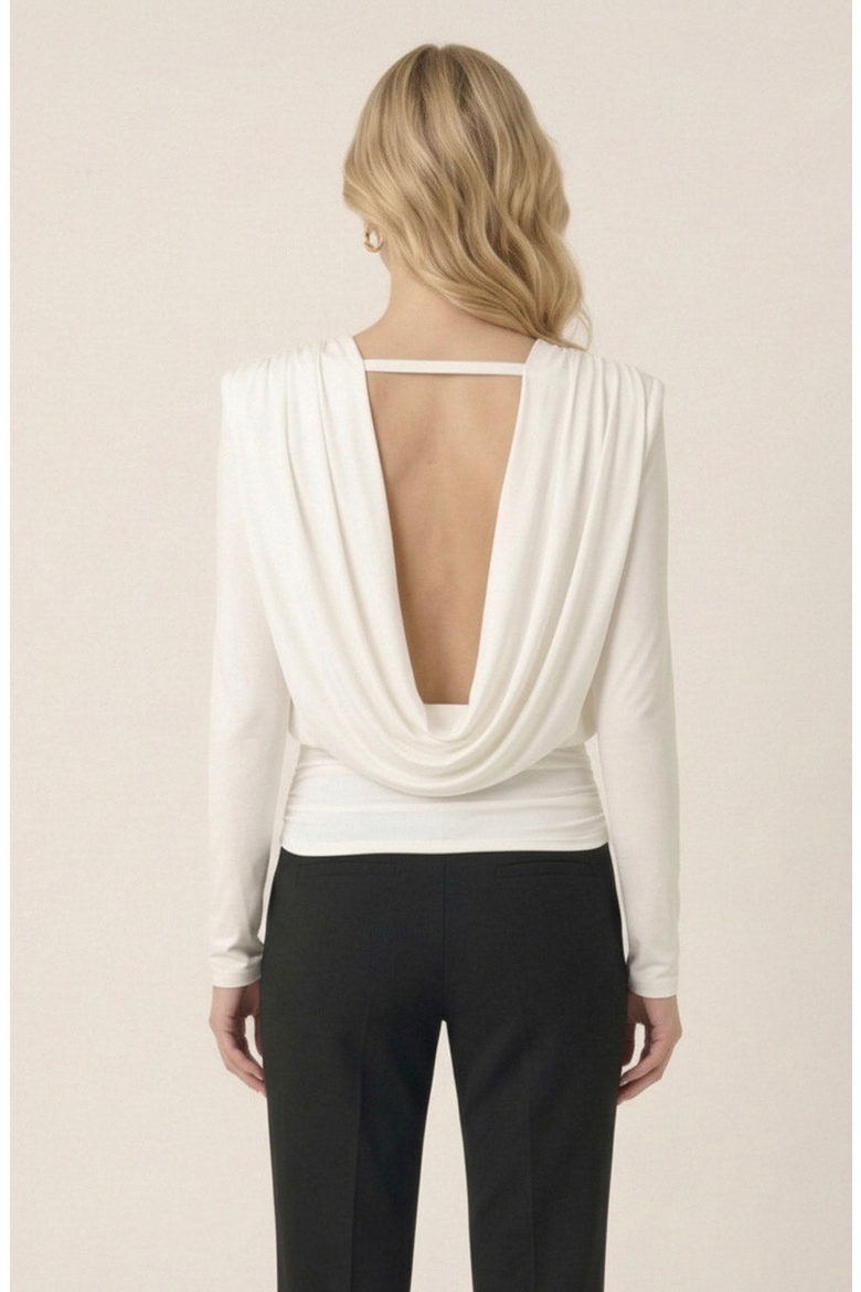 Draped Open Back Long Sleeve Top, Alternate, color, Off-White