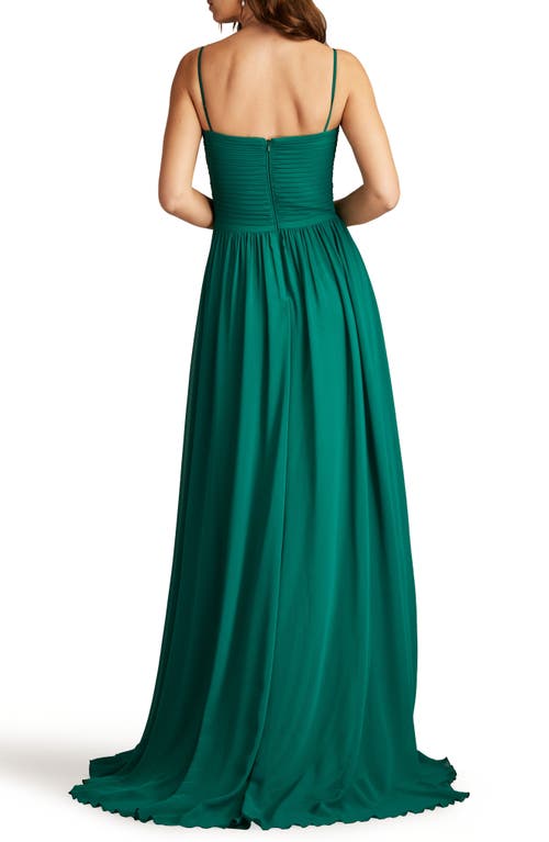 Tadashi Shoji Monte Chiffon Overlay Embroidered Gown In Emerald