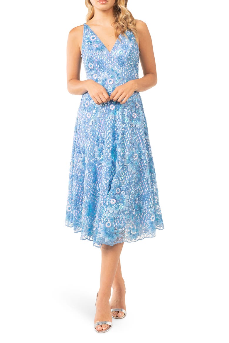 elisa sequin embellished embroidered fit & flare dress Dress The Population Elisa Sequin Embellished Embroidered Fit & Flare Dress-