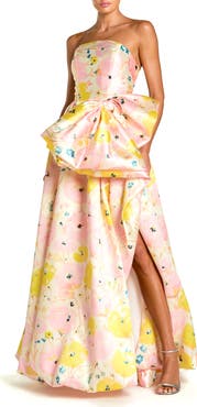 Mac Duggal Mikado Strapless Bubble Hem Ballgown With Bow