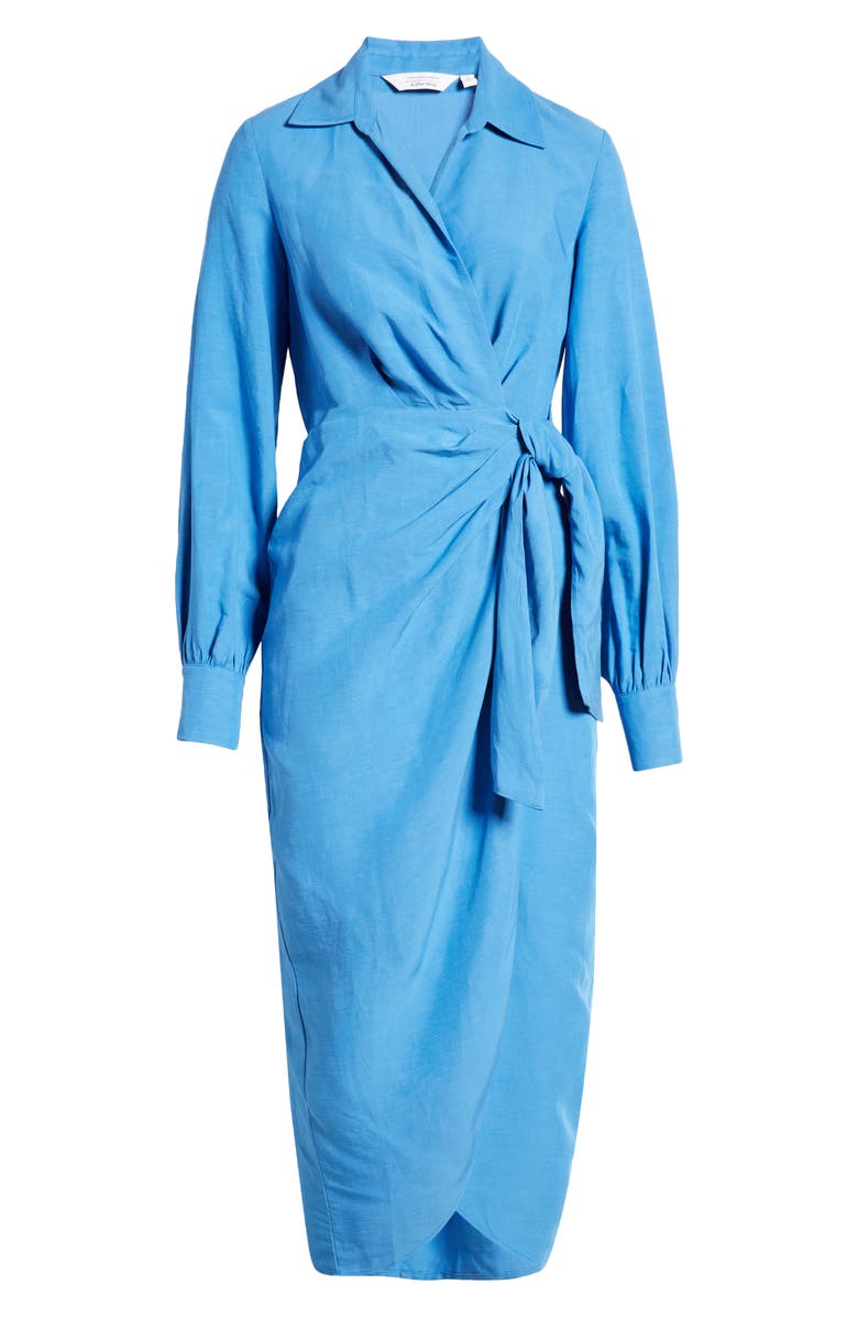 & Other Stories Collared Long Sleeve Wrap Midi Dress, Alternate, color, Blue