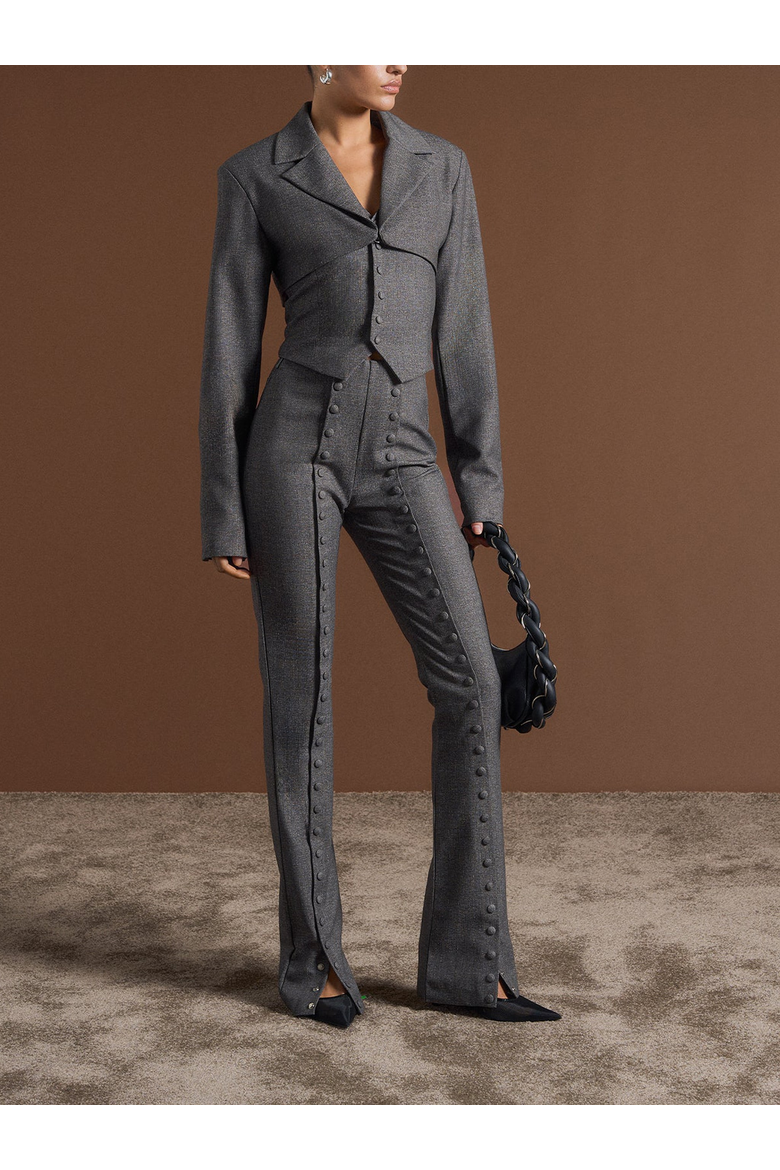 Therese Tailored Button Detail Trousers, Alternate, color, Dark Grey