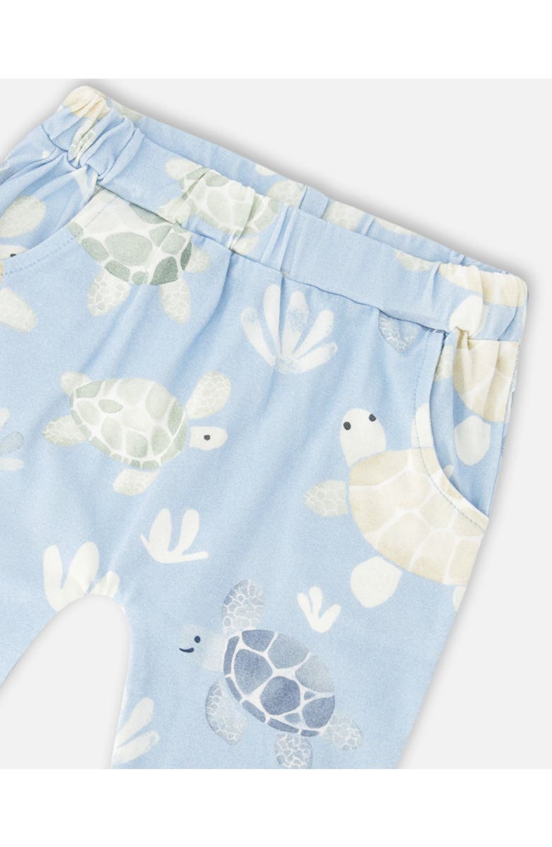 Deux par Deux Organic Cotton Turtle Print Jersey T-Shirt and Pants Set, Alternate, color, Medium Blue & Blue Turtle