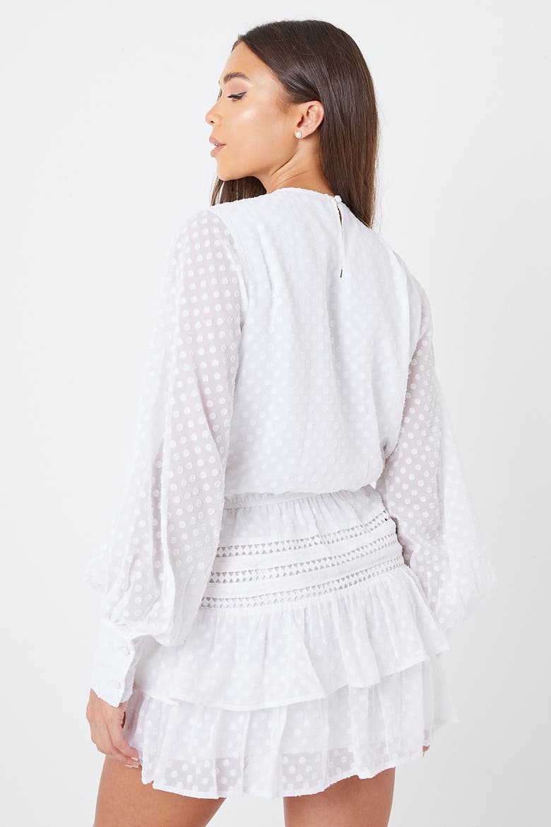 Long Sleeve Embroidered Mini Dress, Alternate, color, White