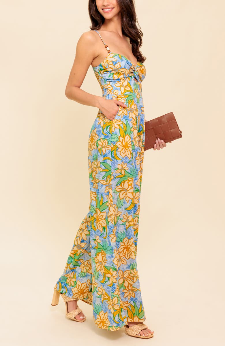 FLYING TOMATO Print Cutout Wide Leg Jumpsuit, Alternate, color, Blue