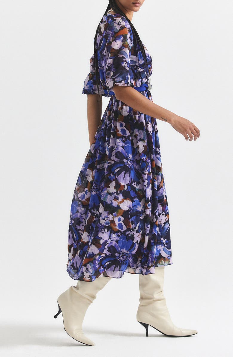 Derek Lam 10 Crosby Katie Floral Midi Dress, Alternate, color, Topaz Multi