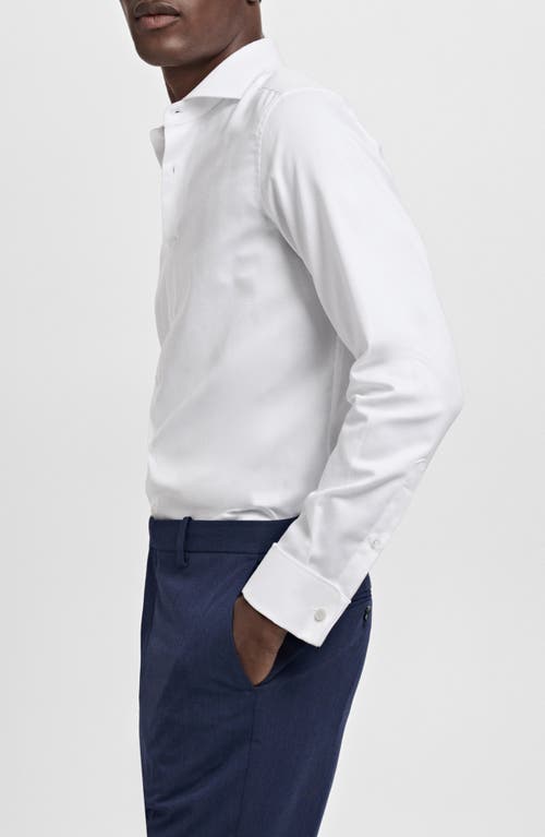 Mango Slim Fit Cotton Herringbone Suit Button-up Shirt In White