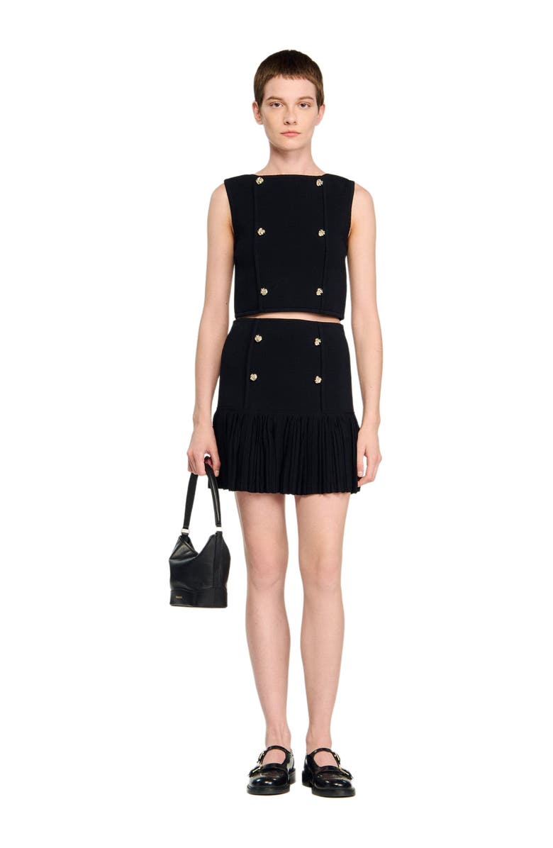 SANDRO Button detail cropped knit top, Main, color, Black