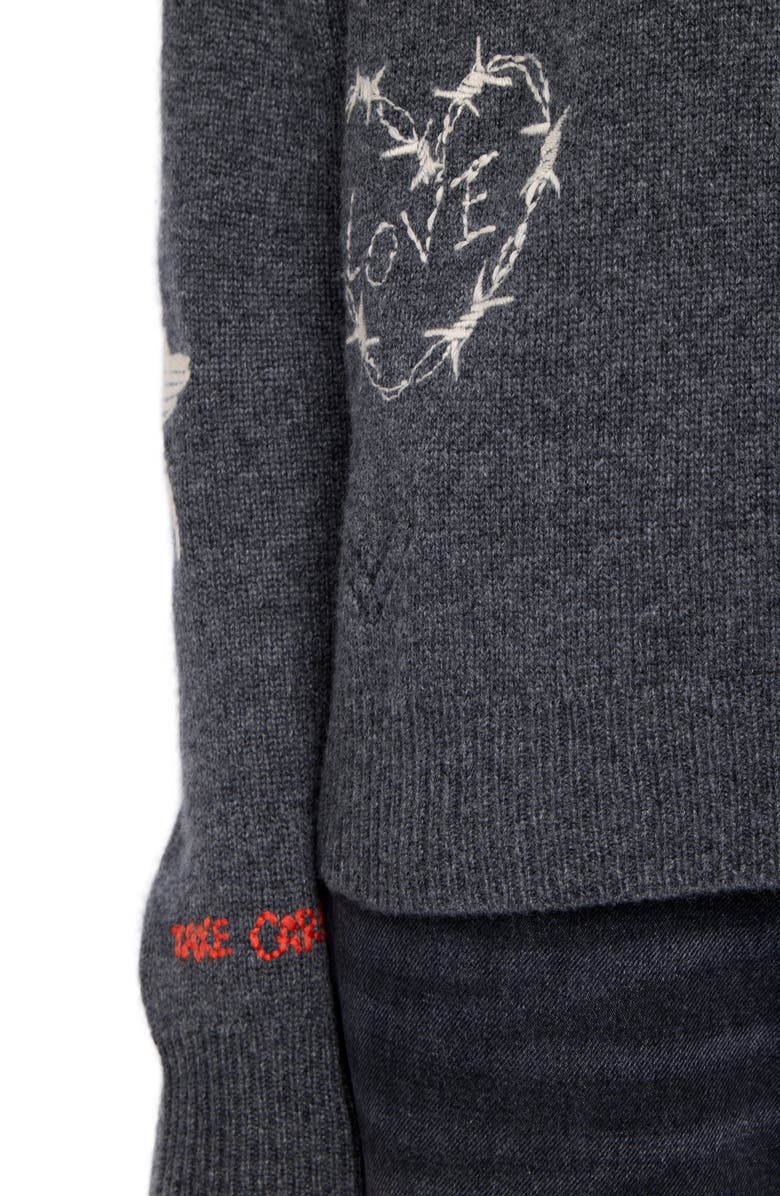 Zadig & Voltaire Markyz Embroidered Cashmere Hoodie, Alternate, color, Charcoal