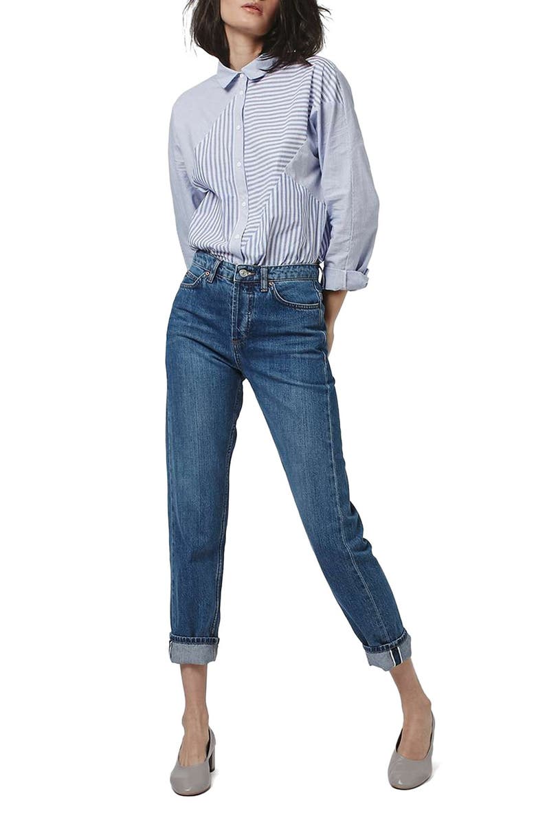 Topshop 'Harper' Mixed Stripe Shirt, Alternate, color,