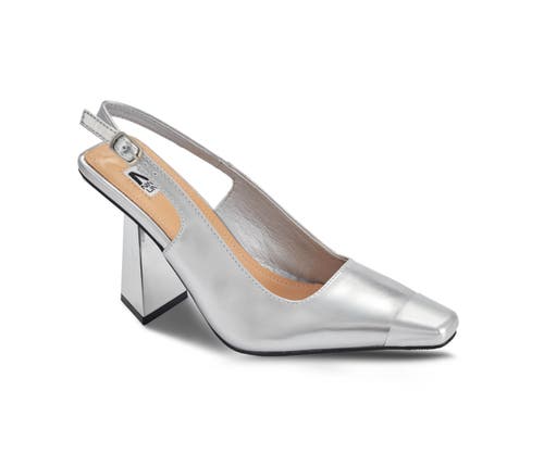 Nienty Union Metal Heel Cap Toe Slingback Pump In Silver